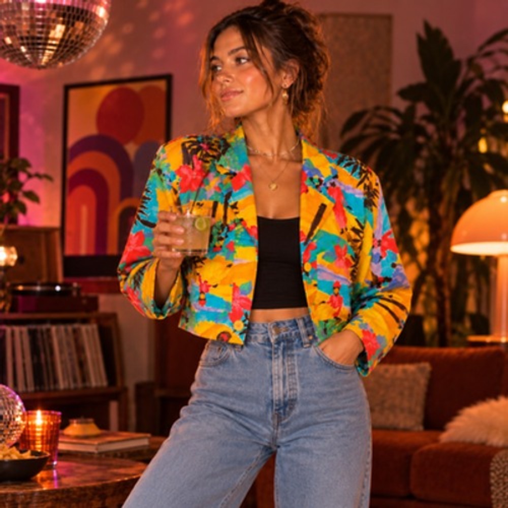 Vintage Carol Anderson Womens M Tropical Aloha 80s Retro Maximalist Party Jacket